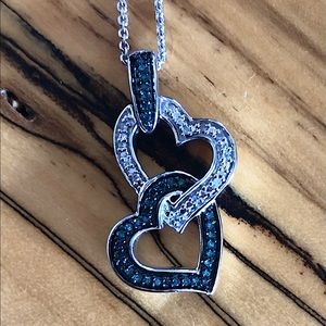 Blue and White Diamond Heart Necklace